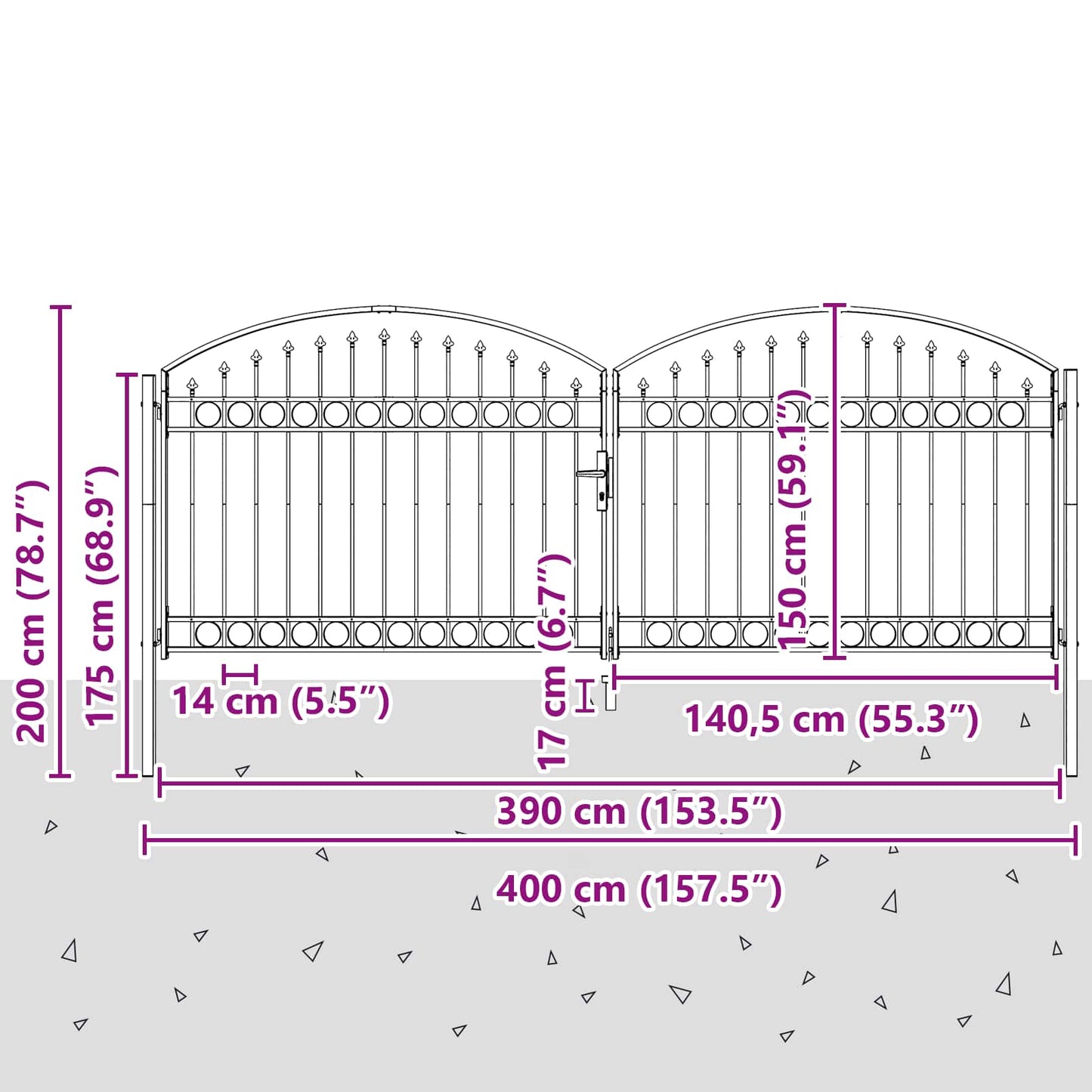 Fence Gate ASSEN 401 x 200 cm Steel Grey Lockable