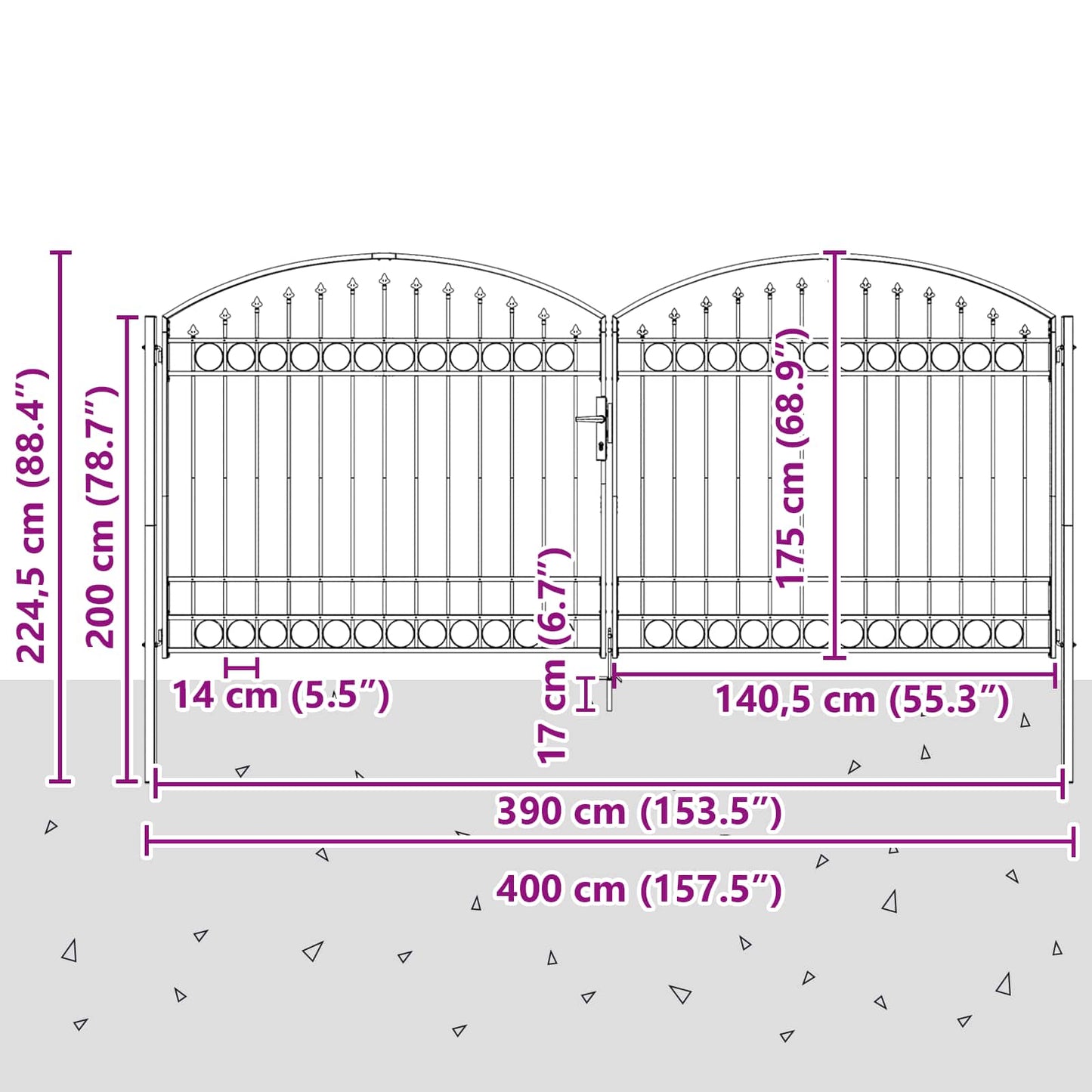 Fence Gate ASSEN 401 x 224.5 cm Steel Grey Lockable