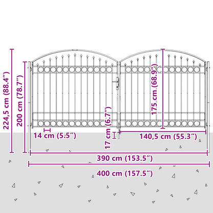 Fence Gate ASSEN 401 x 224.5 cm Steel Grey Lockable