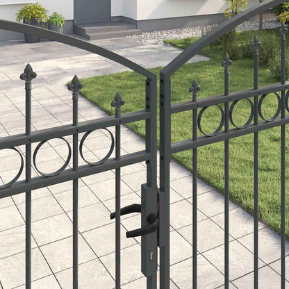 Fence Gate ASSEN 401 x 250 cm Steel Grey Lockable