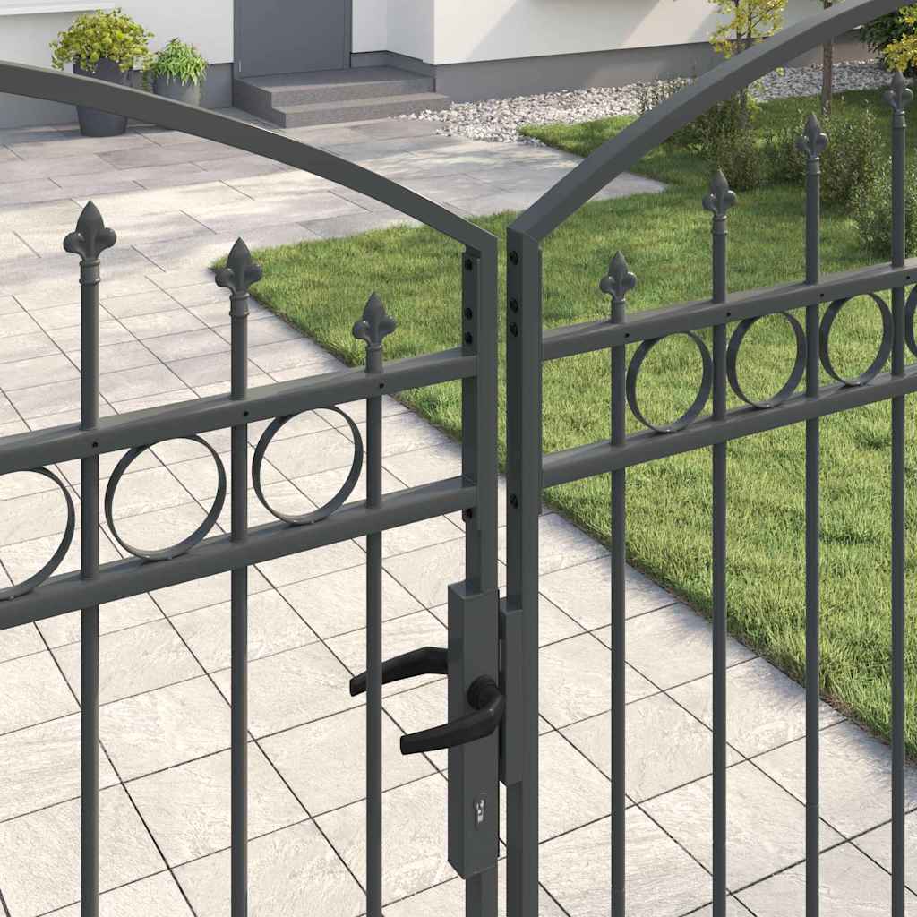 Fence Gate with Lock Grey 401 x 250 cm Steel