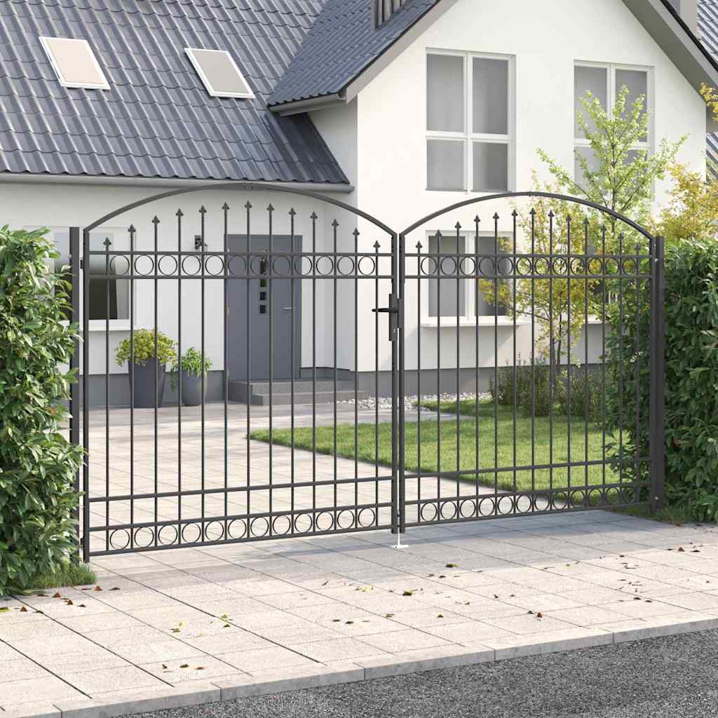 Fence Gate with Lock Grey 401 x 250 cm Steel