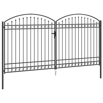 Fence Gate ASSEN 401 x 250 cm Steel Grey Lockable