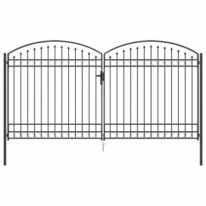 Fence Gate ASSEN 401 x 250 cm Steel Grey Lockable