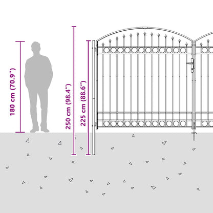 Fence Gate with Lock Grey 401 x 250 cm Steel