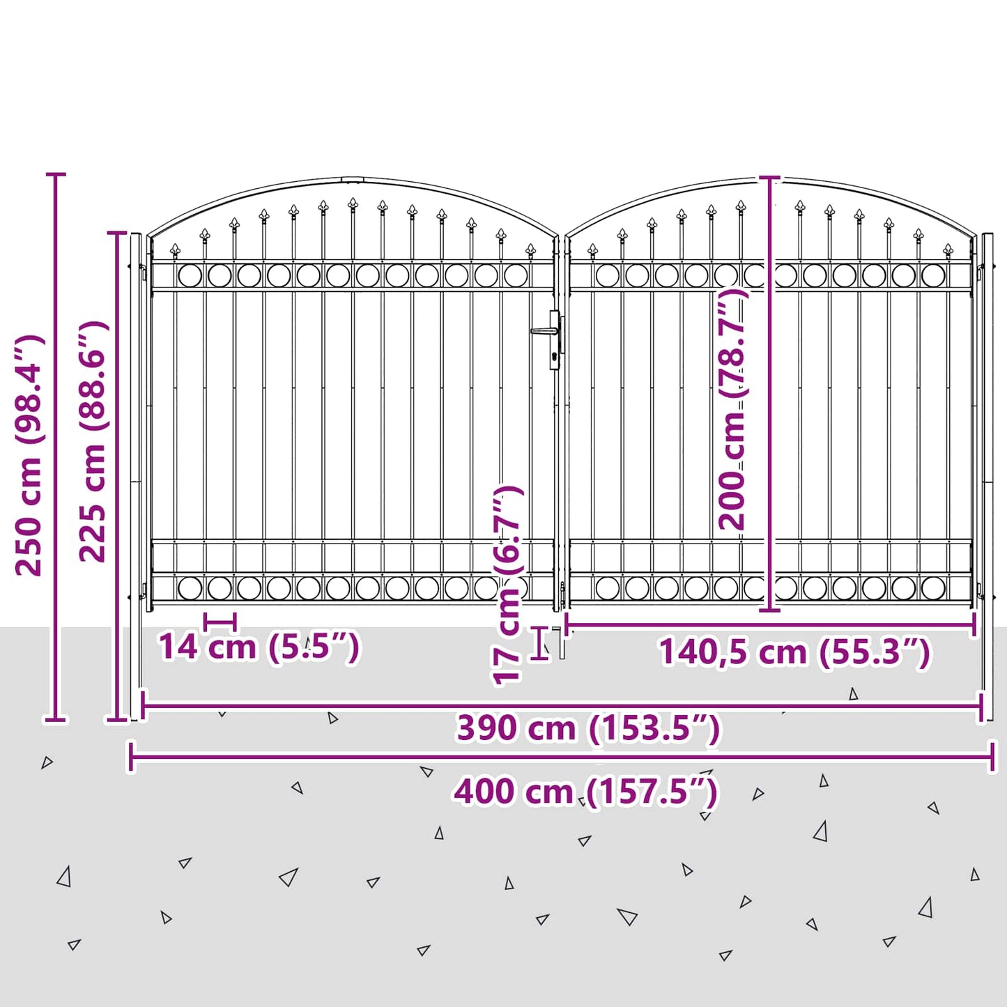 Fence Gate with Lock Grey 401 x 250 cm Steel