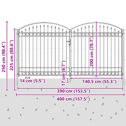 Fence Gate with Lock Grey 401 x 250 cm Steel