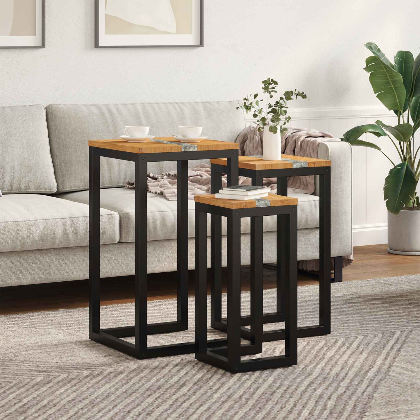 Nesting Table 3 pcs Brown Solid Teak Wood
