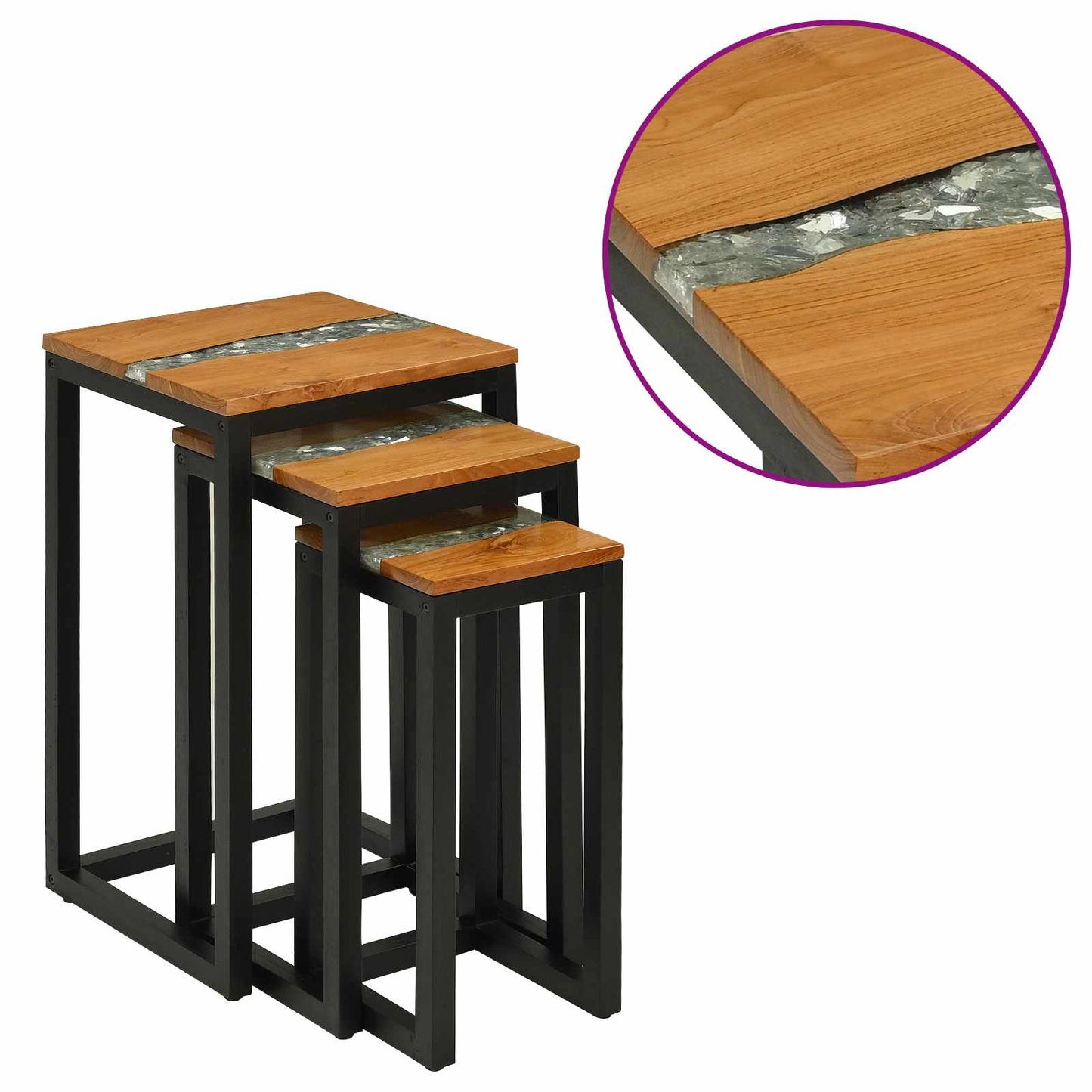 Nesting Table 3 pcs Brown Solid Teak Wood