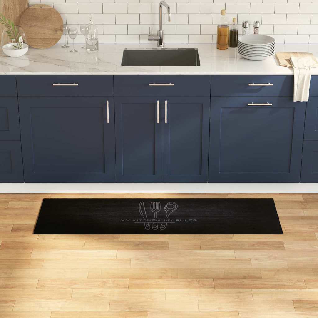Kitchen Rug Cuttlery Black 150 x 45 cm Velvet
