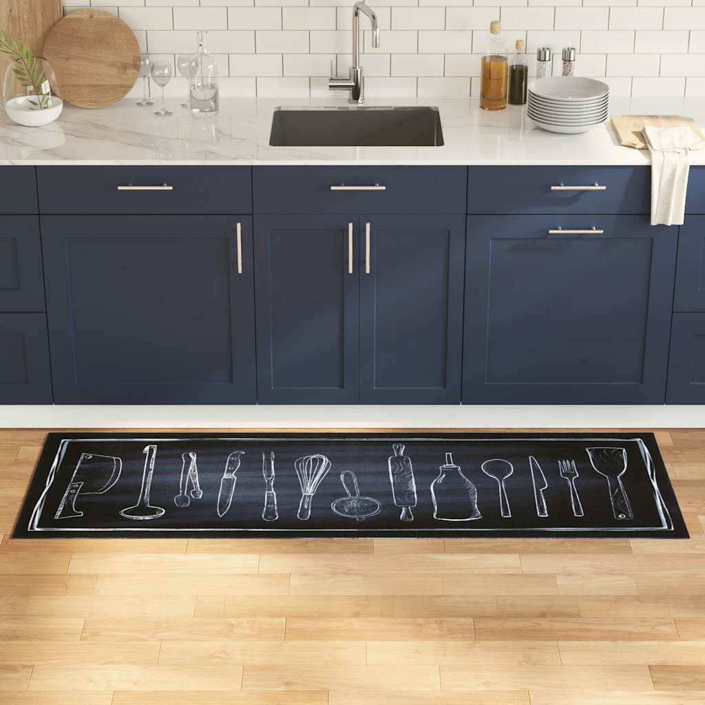 Kitchen Rug Black 180 x 60 cm Velvet