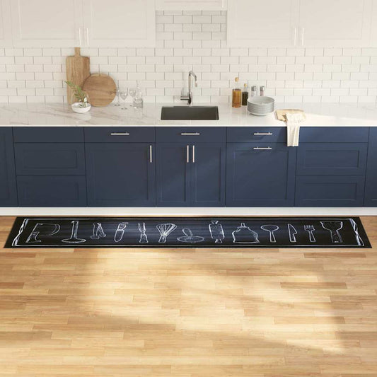 Kitchen Rug Black 300 x 60 cm Velvet