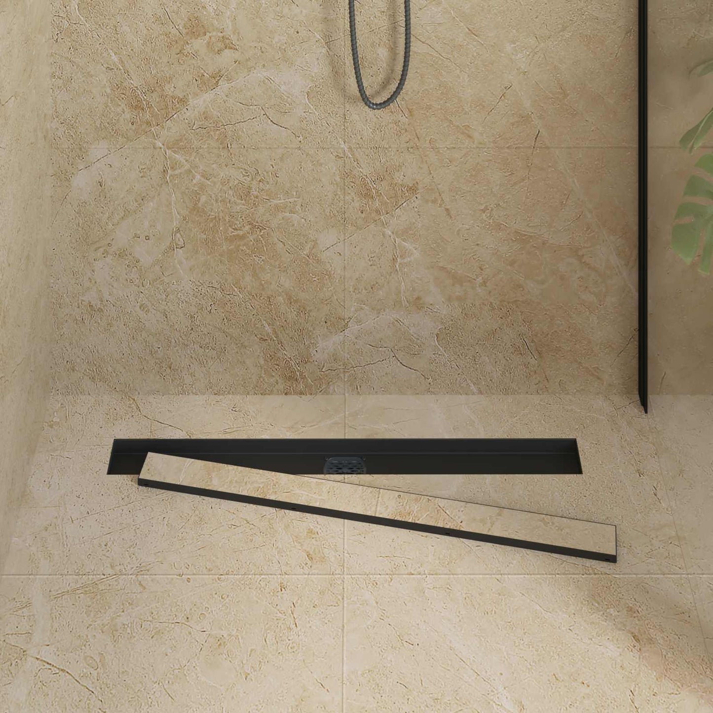 Shower Drain 2-in-1 with 360° Siphon Black 80 cm