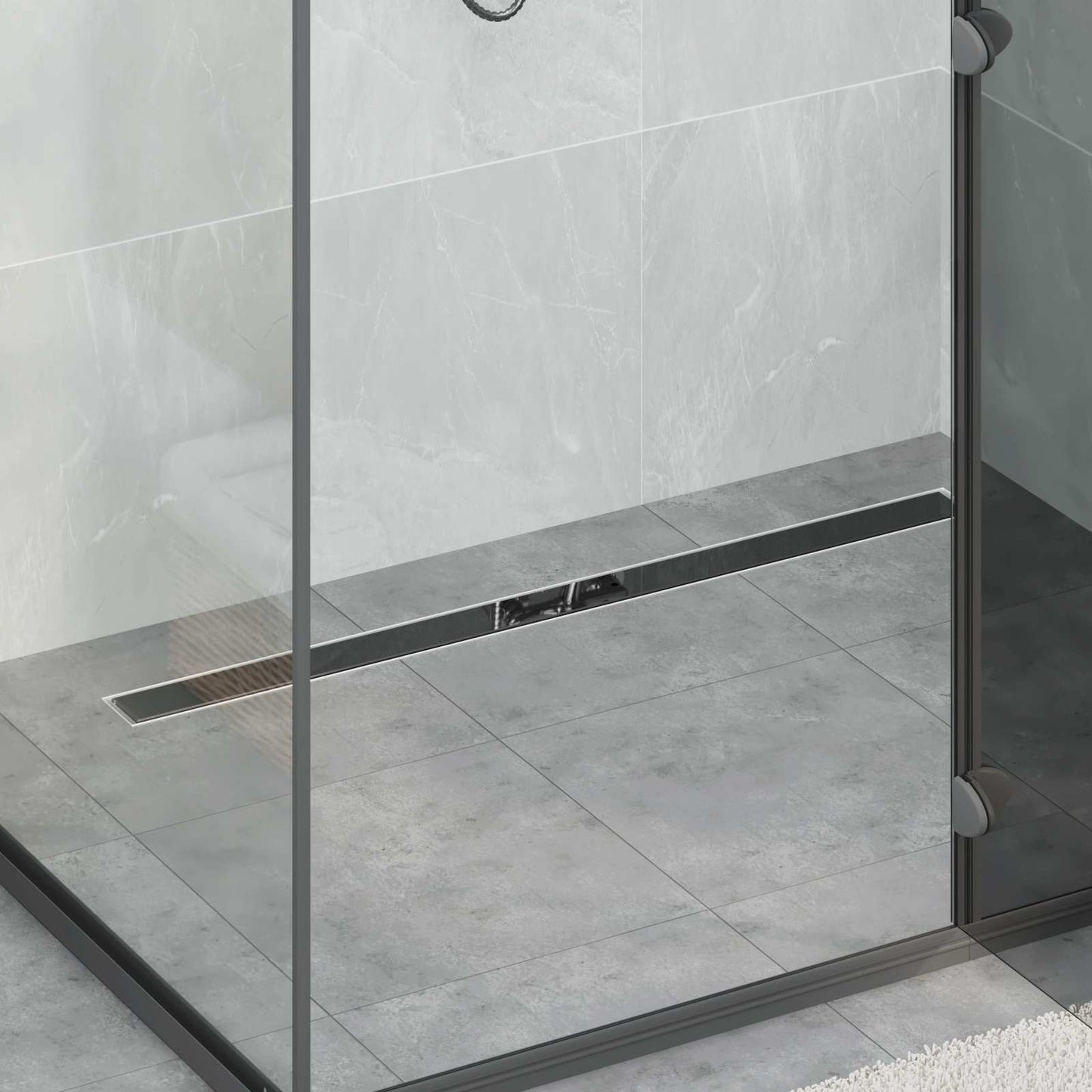 Shower Drain Glass Cover with 360° Siphon Black 100 cm