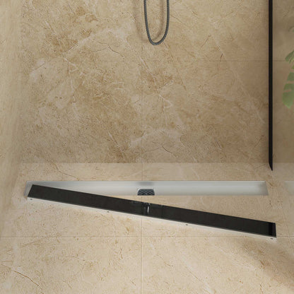 Shower Drain Glass Cover with 360° Siphon Black 100 cm