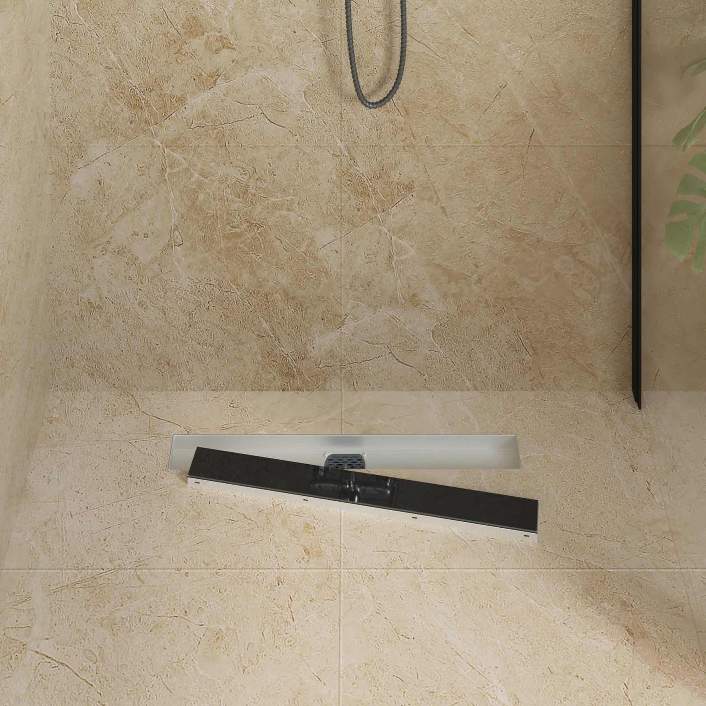 Shower Drain Glass Cover with 360° Siphon Black 60 cm