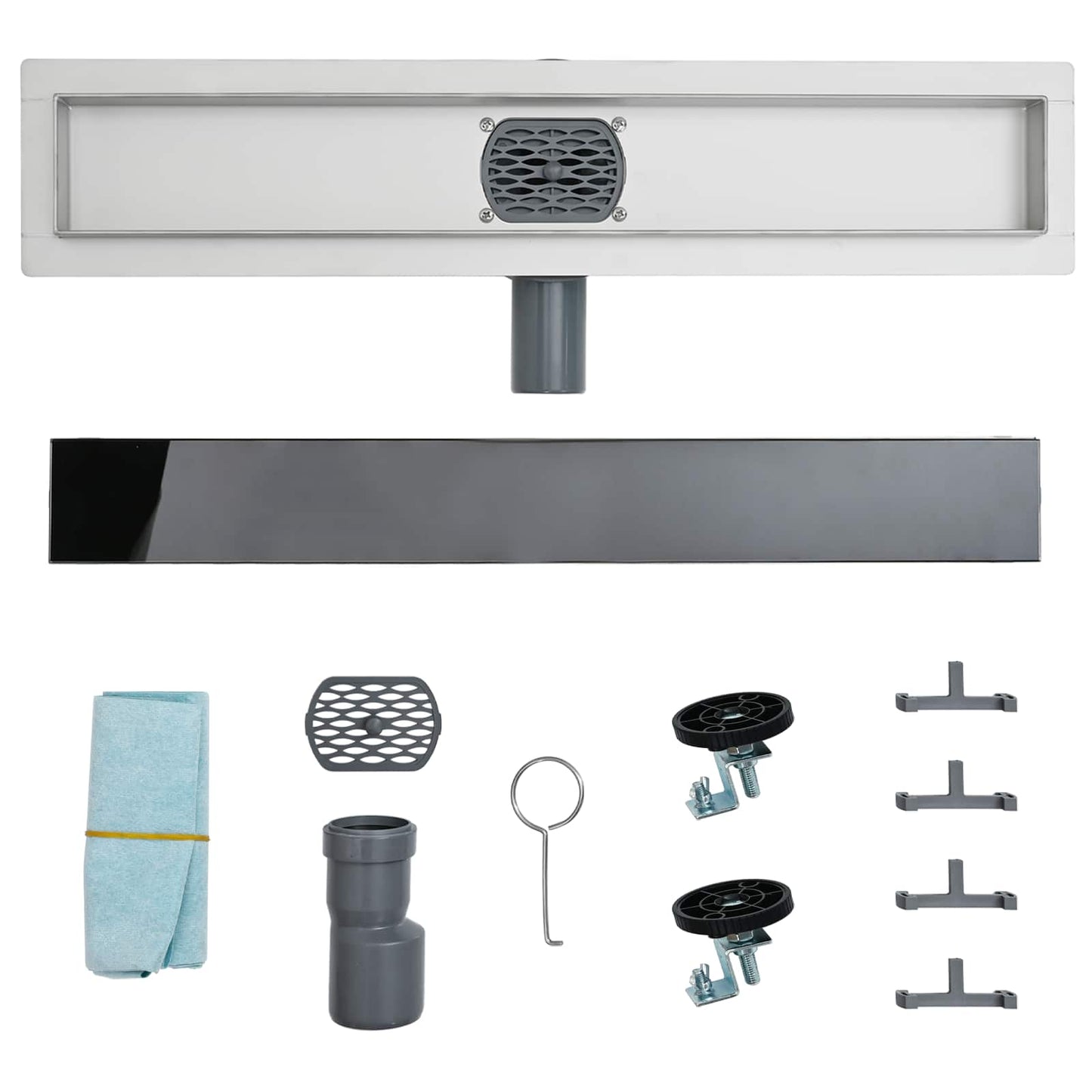 Shower Drain Glass Cover with 360° Siphon Black 70 cm