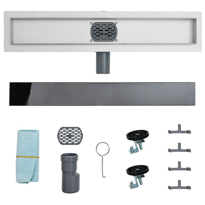 Shower Drain Glass Cover with 360° Siphon Black 70 cm