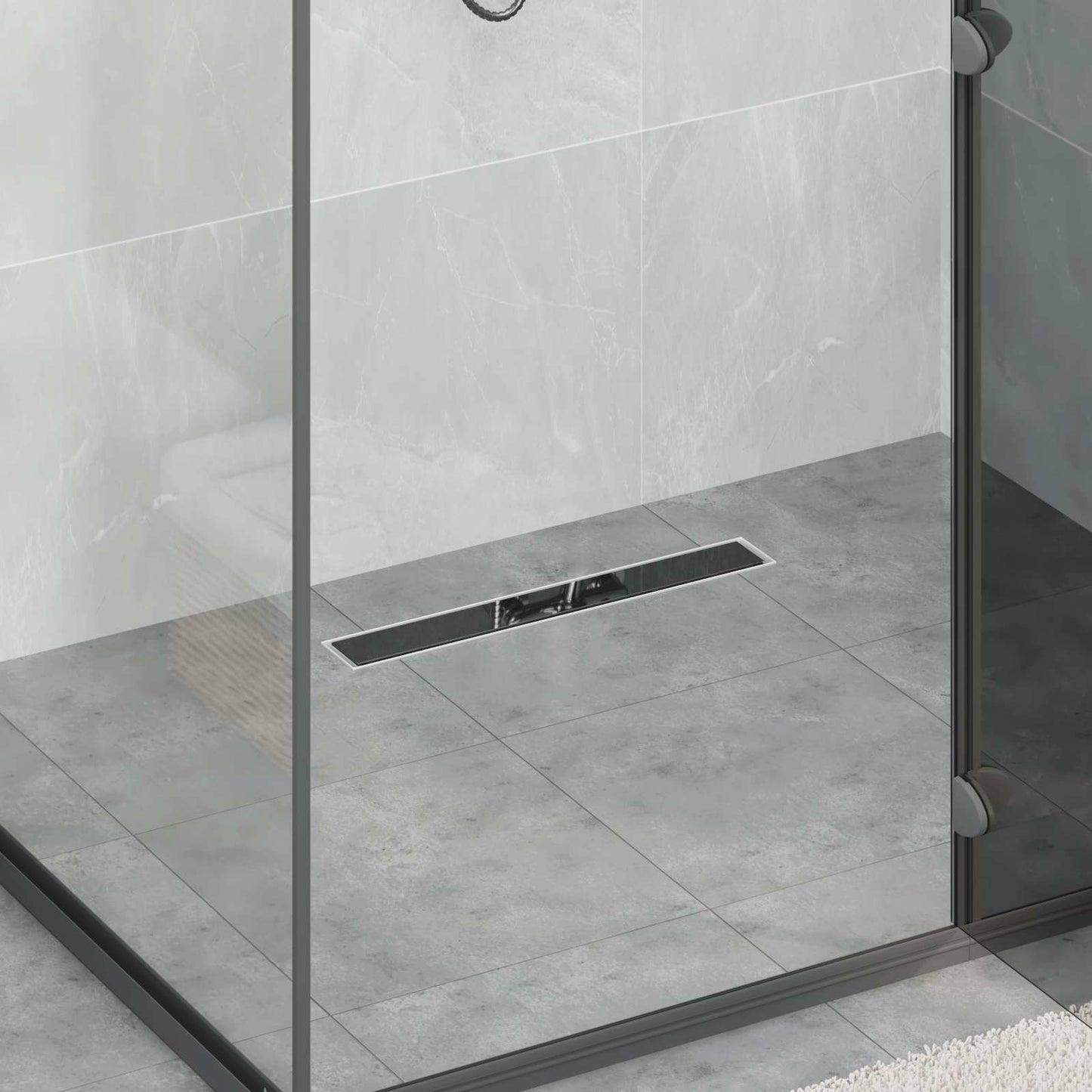 Shower Drain with Glass Cover Black 50 cm Stainless Steel 304