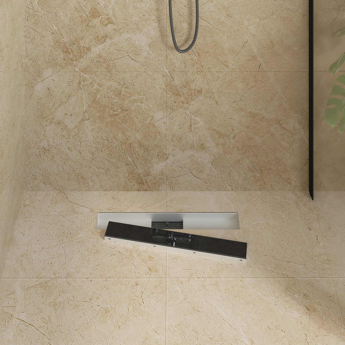 Shower Drain with Glass Cover Black 50 cm Stainless Steel 304