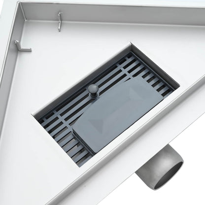 2 in 1 Triangle Shower Drain Silver 32 x 32 x 7.5 cm