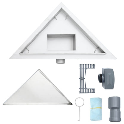 2 in 1 Triangle Shower Drain Silver 32 x 32 x 7.5 cm