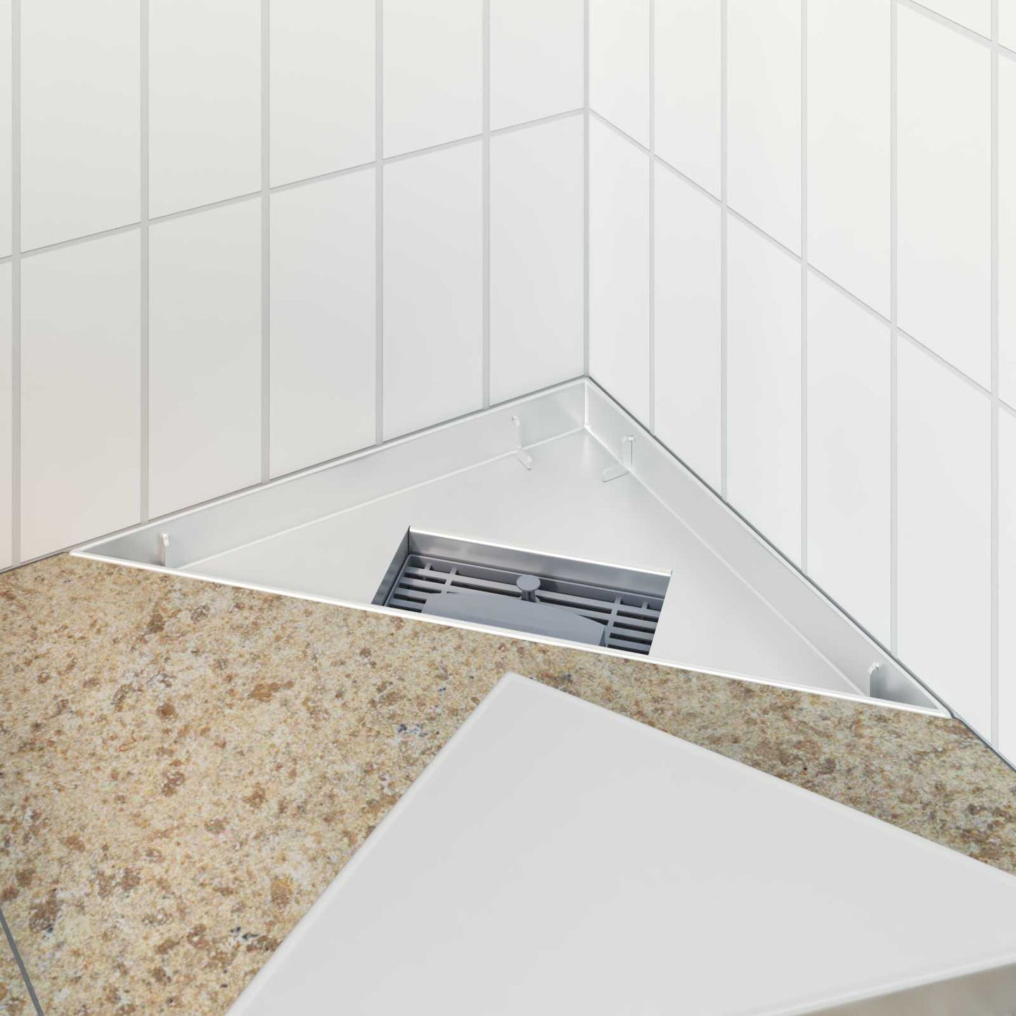 2 in 1 Triangle Shower Drain Silver 32 x 32 x 7.5 cm