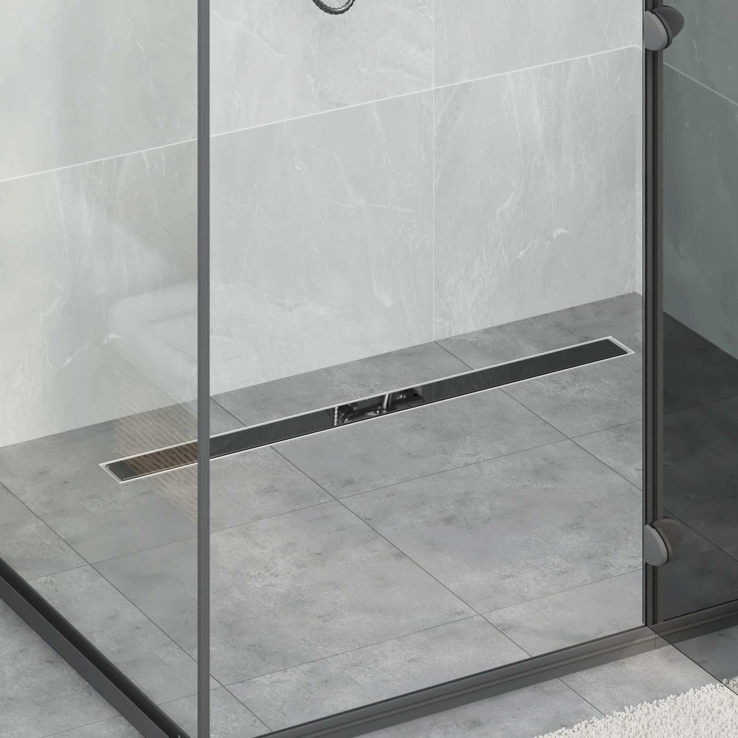 Shower Drain Glass Cover with 360° Siphon Black 90 cm