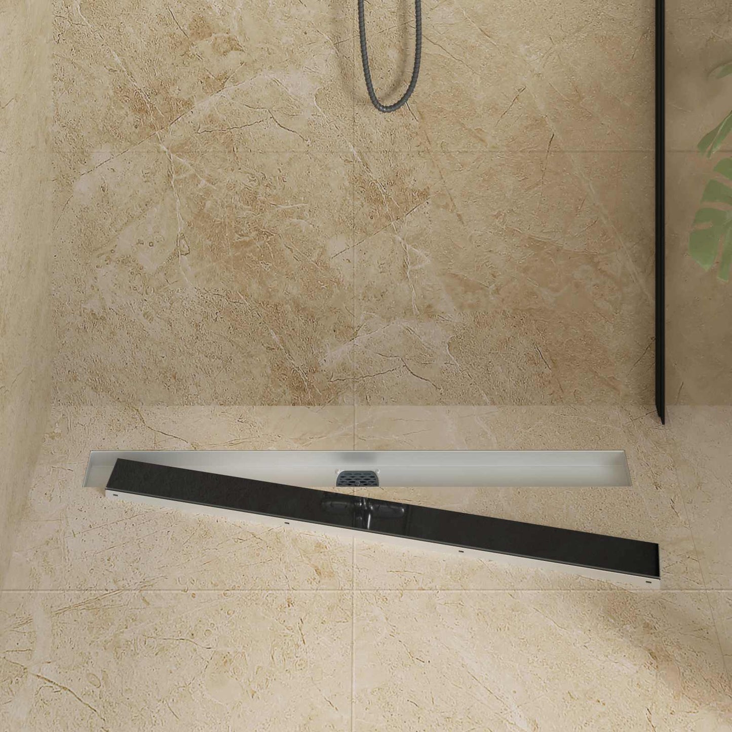 Shower Drain Glass Cover with 360° Siphon Black 90 cm