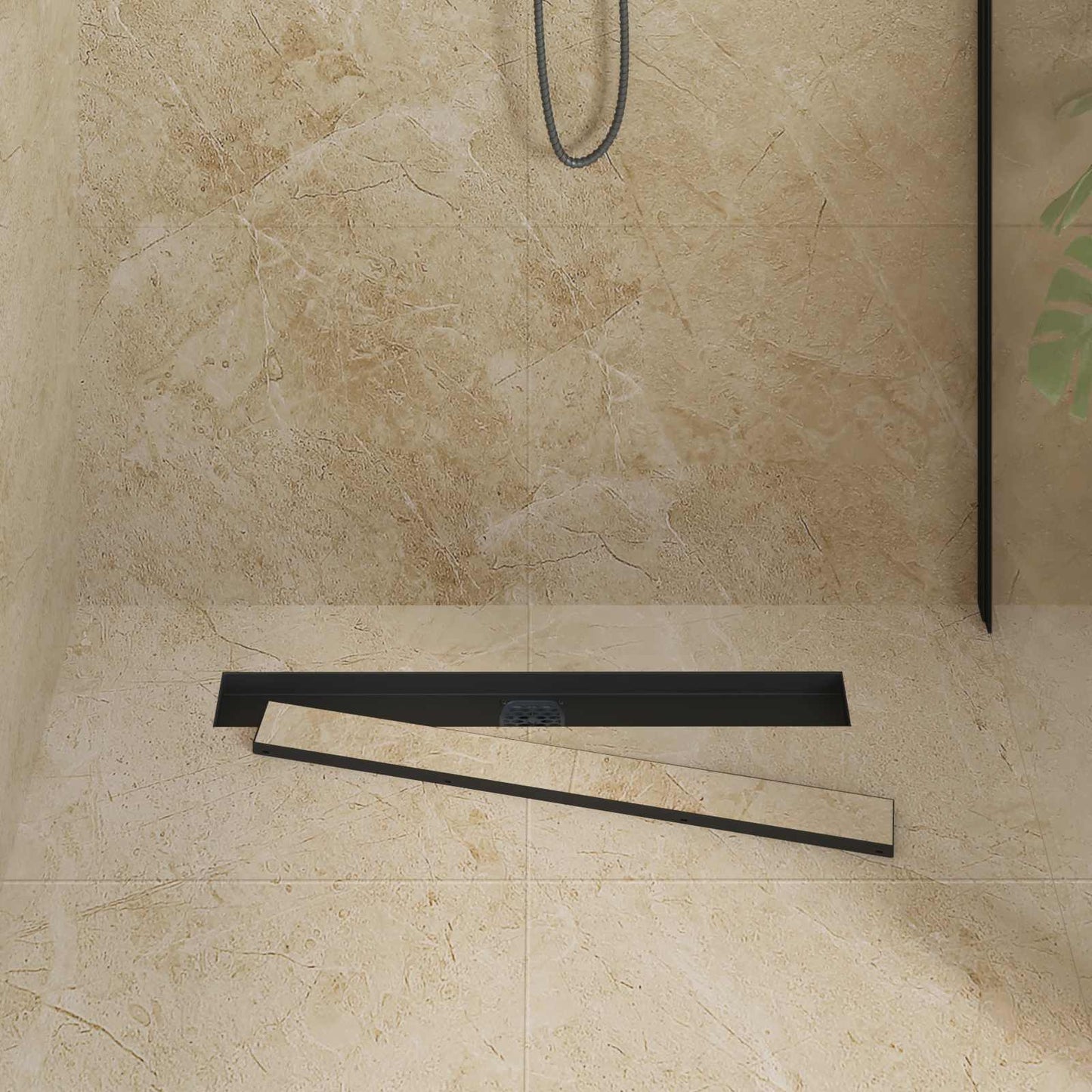 Shower Drain 2-in-1 with 360° Siphon Black 70 cm