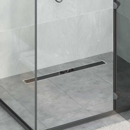 Shower Drain Glass Cover with 360° Siphon Black 80 cm