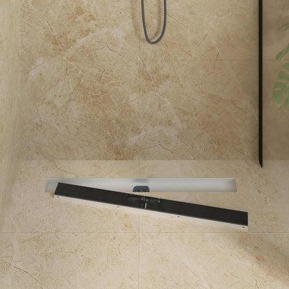 Shower Drain Glass Cover with 360° Siphon Black 80 cm