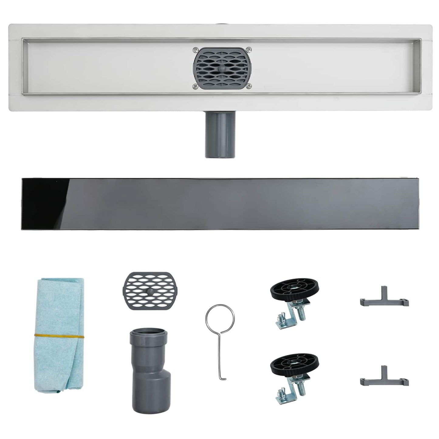 Shower Drain Glass Cover with 360° Siphon Black 50 cm