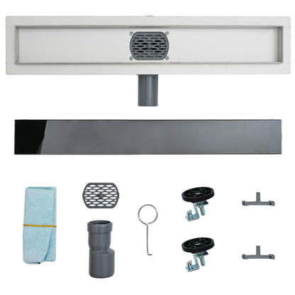 Shower Drain Glass Cover with 360° Siphon Black 50 cm
