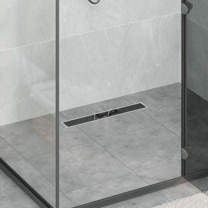 Shower Drain Glass Cover with 360° Siphon Black 50 cm