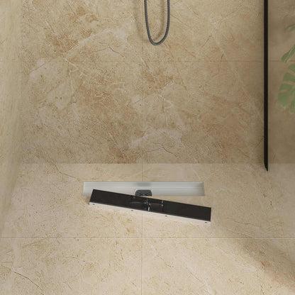 Shower Drain Glass Cover with 360° Siphon Black 50 cm