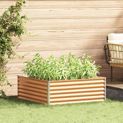 Garden Raised Bed Light Brown 98 x 100 x 36 cm Galvanised Steel