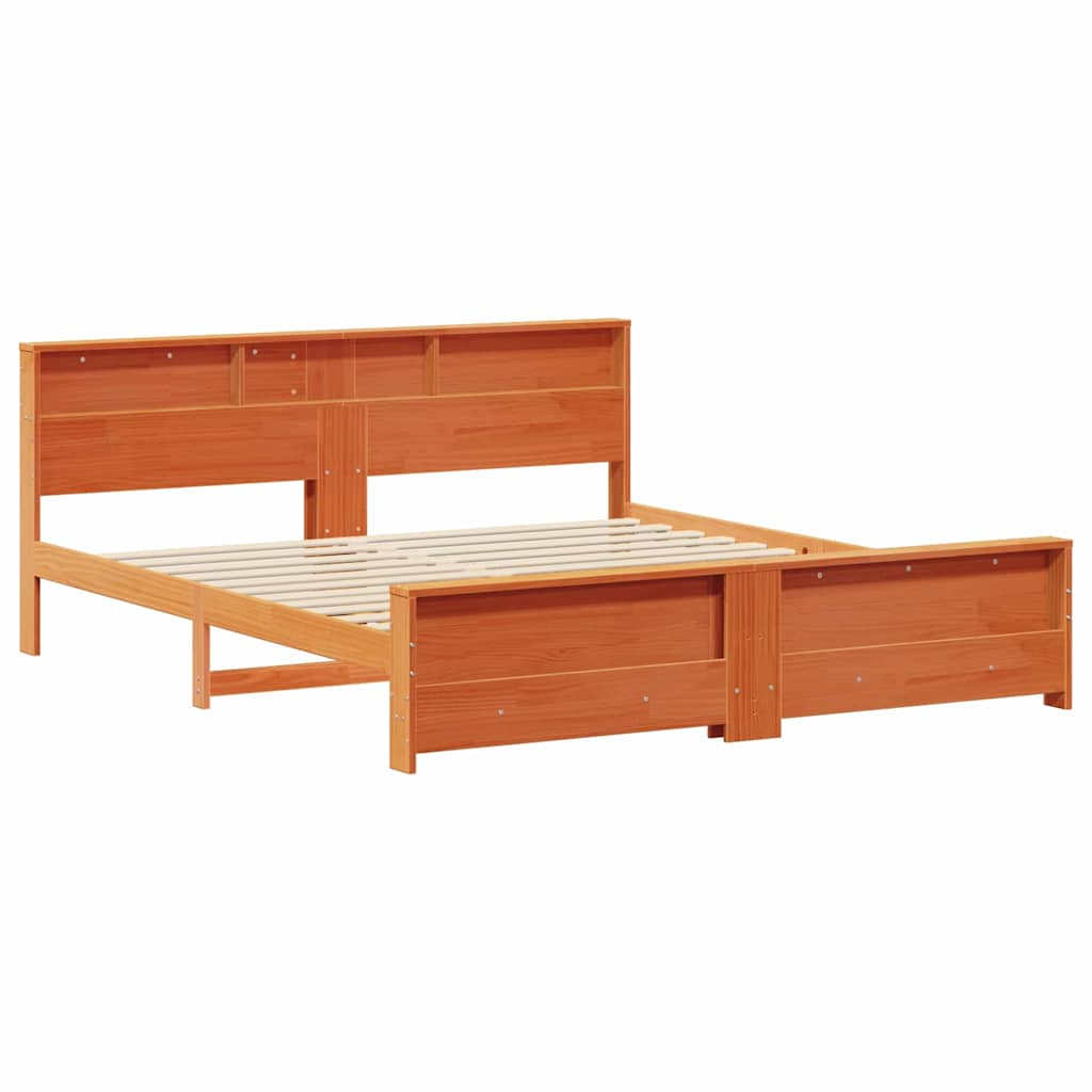 Bed Frame with Headboard Wax Brown 200 x 200 cm Solid Pine Wood