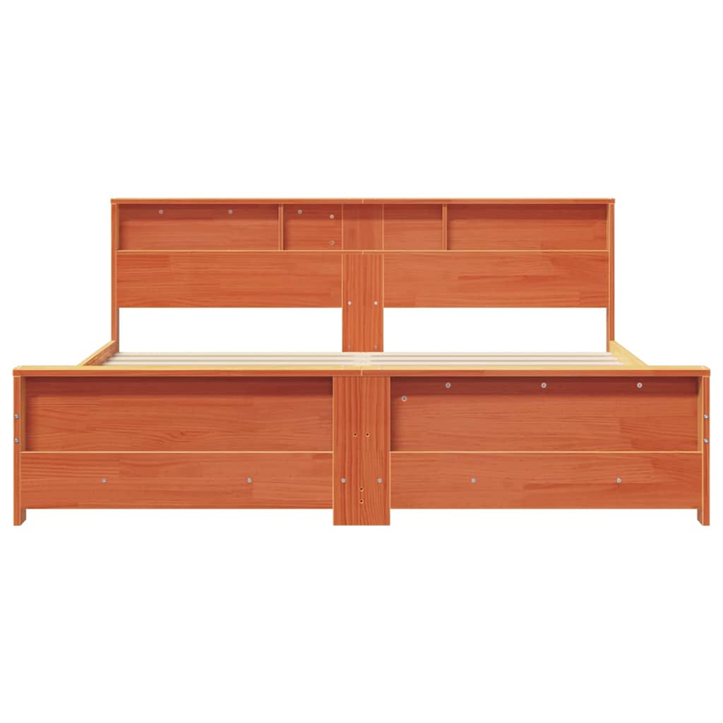Bed Frame with Headboard Wax Brown 200 x 200 cm Solid Pine Wood