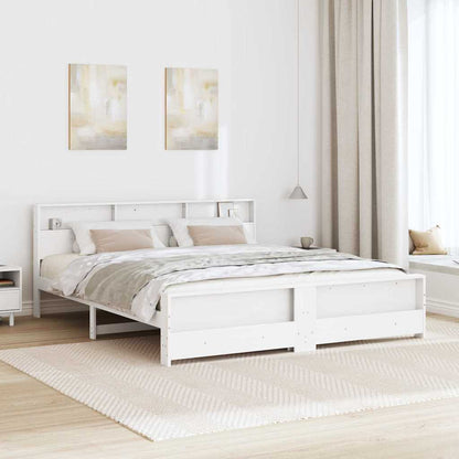 Bed Frame with Shelf White 180 x 200 cm Solid Pine Wood