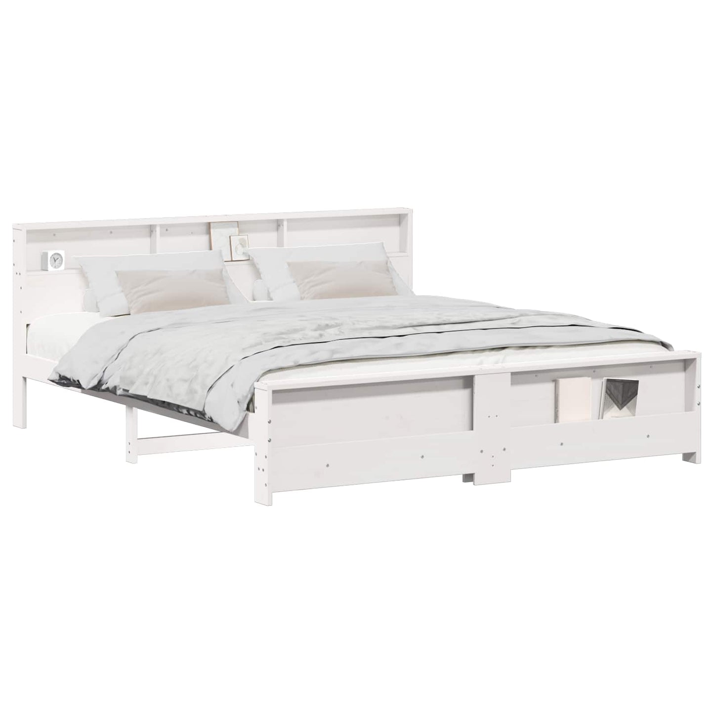 Bed Frame with Shelf White 180 x 200 cm Solid Pine Wood