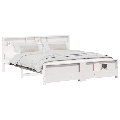 Bed Frame with Shelf White 180 x 200 cm Solid Pine Wood