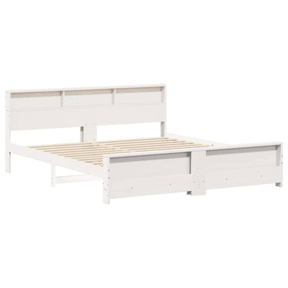 Bed Frame with Shelf White 180 x 200 cm Solid Pine Wood