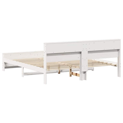 Bed Frame with Shelf White 180 x 200 cm Solid Pine Wood