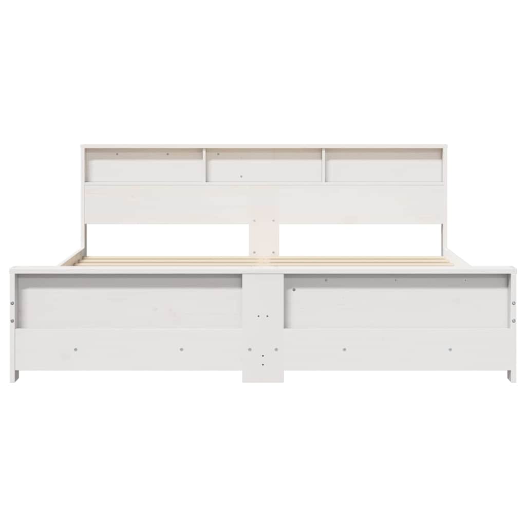 Bed Frame with Shelf White 180 x 200 cm Solid Pine Wood
