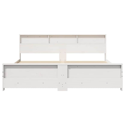 Bed Frame with Shelf White 180 x 200 cm Solid Pine Wood