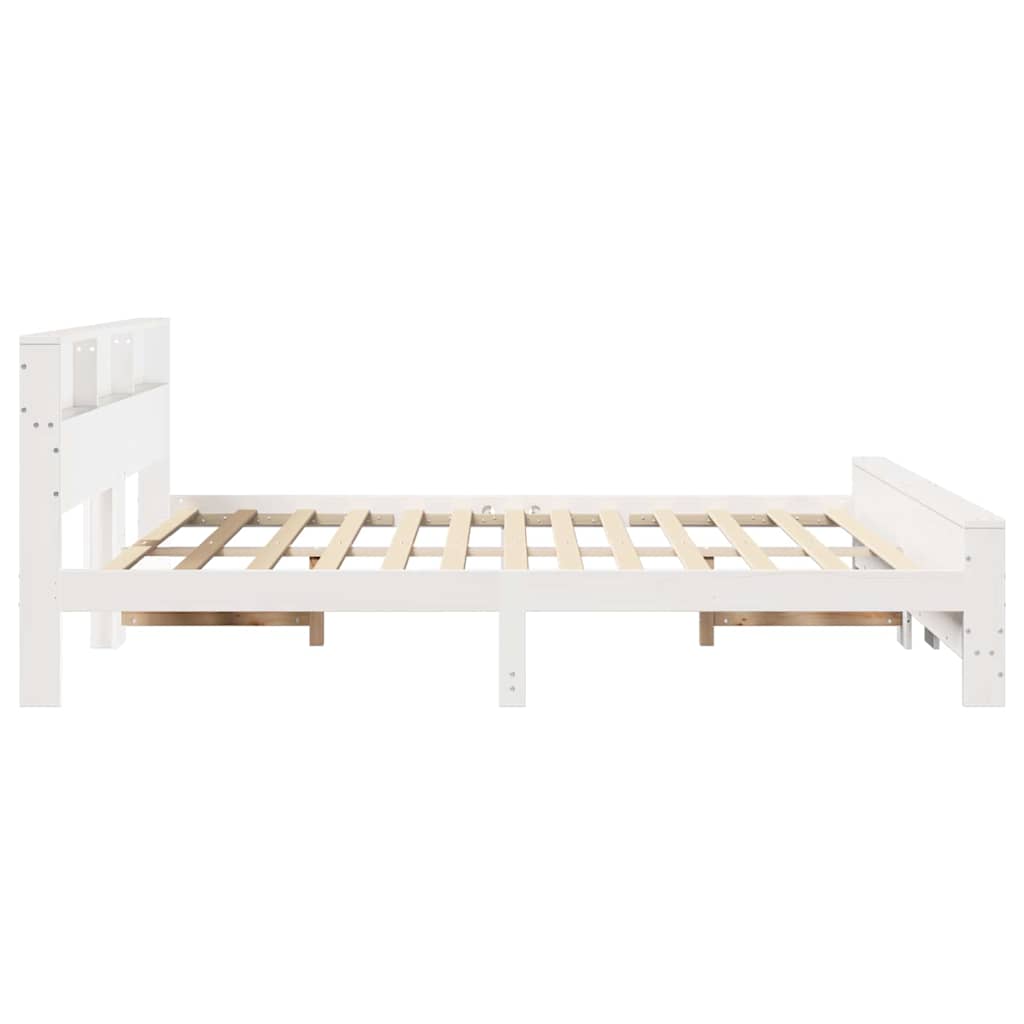 Bed Frame with Shelf White 180 x 200 cm Solid Pine Wood