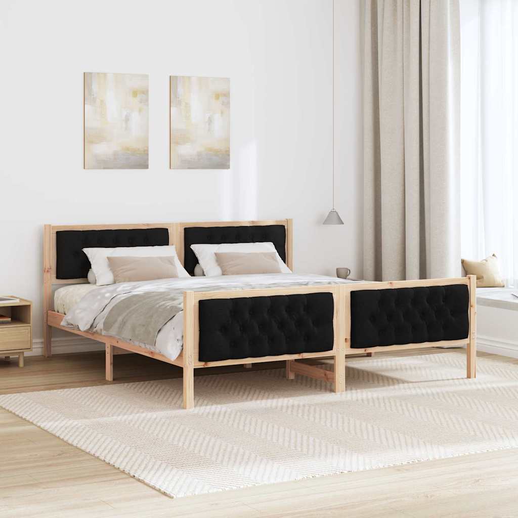 Bed Frame with Headboard Black 180 x 200 cm Solid Pine Wood
