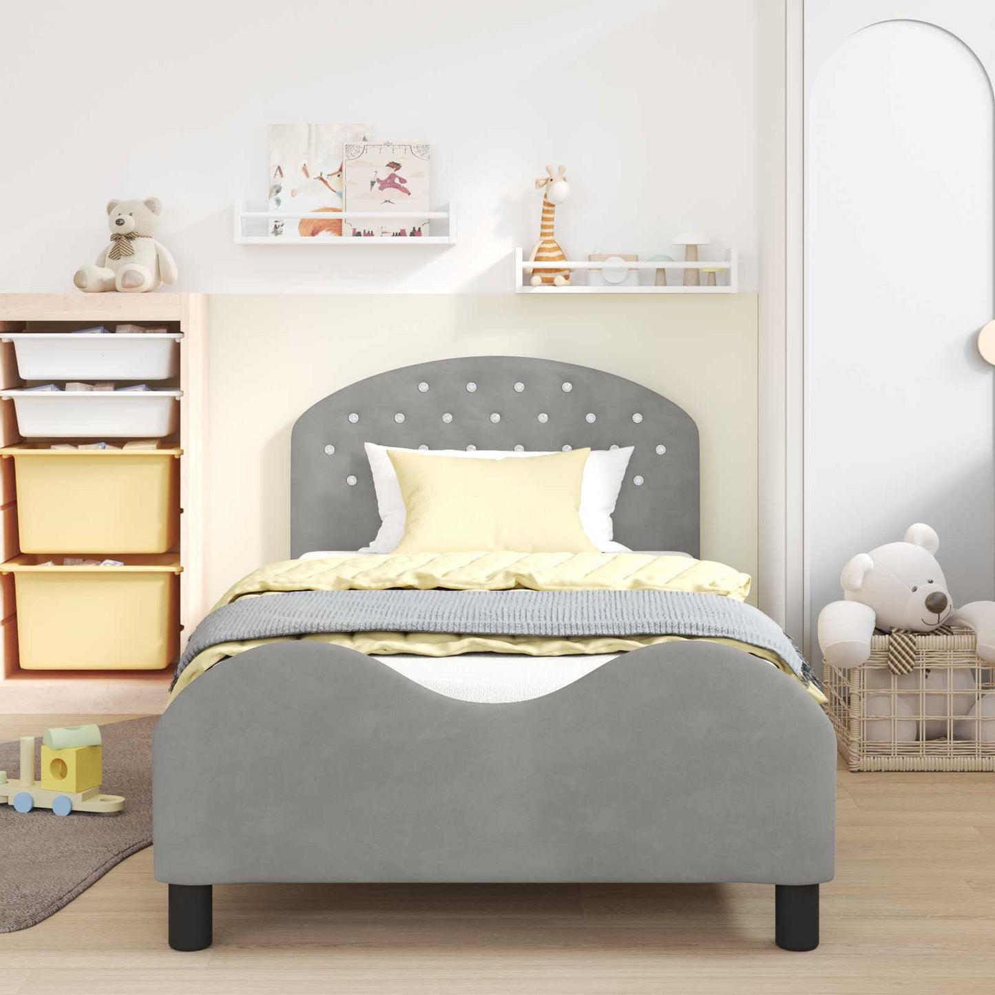 Children's Bed Frame with Headboard Light Grey 90 x 190 cm