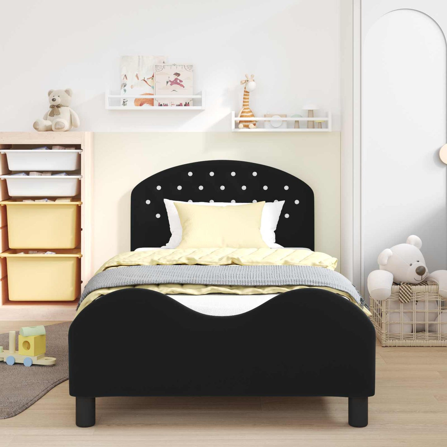 Children's Bed Frame with Headboard Black 90 x 190 cm Velvet